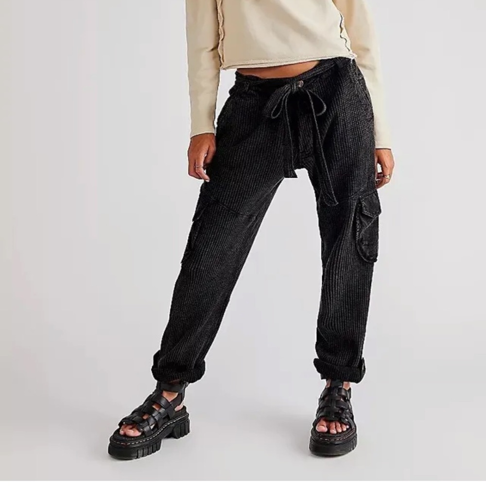Free People FP One Frankie Waffle Knit Thermal Cargo Slouchy Pants
